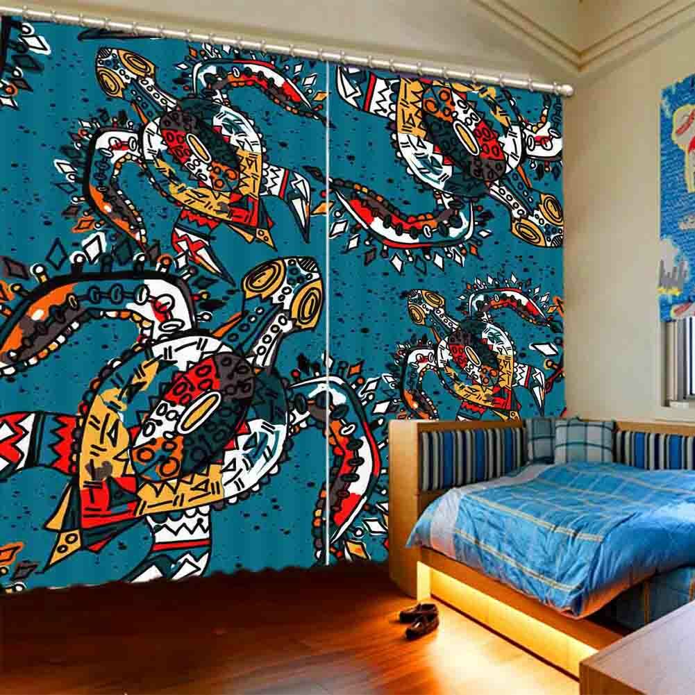 Like Flower Crab Robot 3D Curtain Blockout Photo Printing Curtains Drape Fabric