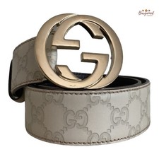 Authentic Gucci Cream Guccissima Leather Gold Interlocking G Buckle Belt 80/32