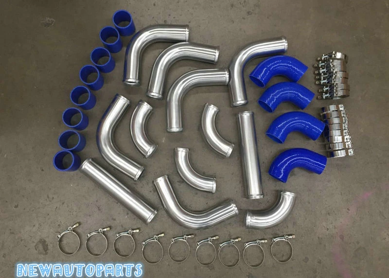 Kit de tubulação turbo intercooler universal alumínio 2,25" 57mm + kit de mangueira azul - Imagem 3 de 4