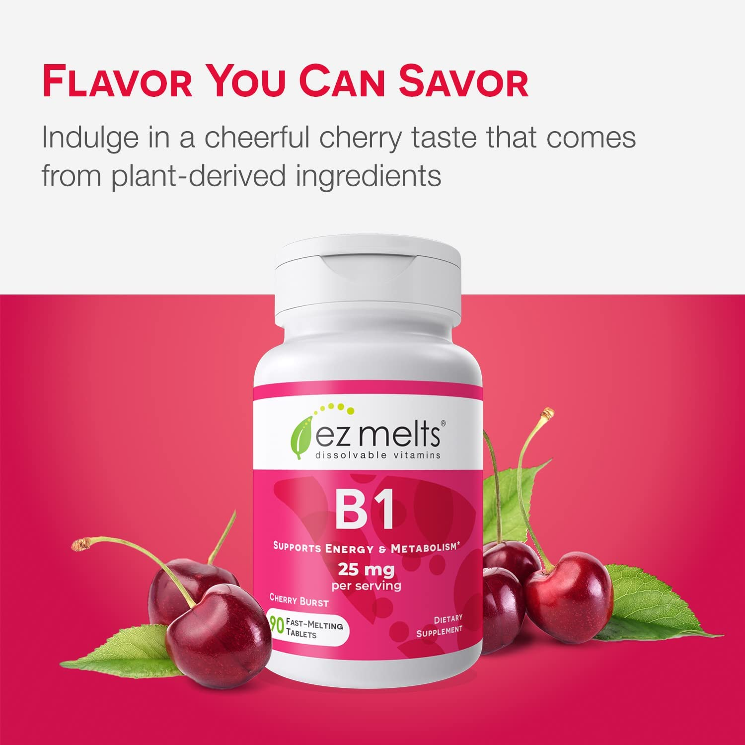 B1 as Thiamine, 25 mg, Sublingual Vitamins, Vegan, Zero Sugar, Natural