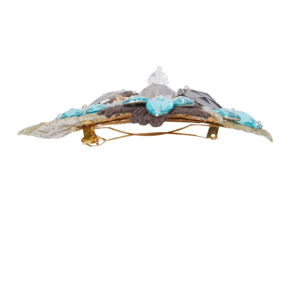 DOLCE & GABBANA 蕾丝花朵水晶发夹胸针蓝色灰色绿色 — 第 4/4 张图片