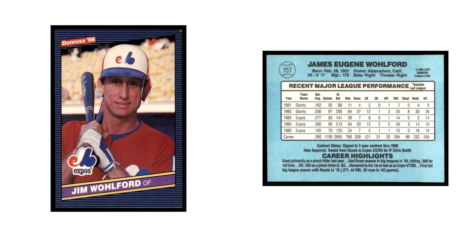1986 Donruss Jim Wohlford Montreal Expos #157 - Image 3 of 3