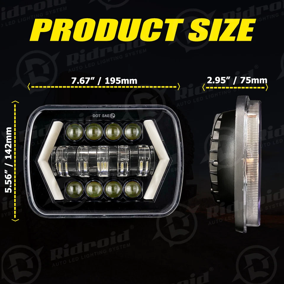 7x6" LED Headlight w/ Turn Signal DRL For Ford E-150 E-250 Econoline 1982-2012 - Image 3 of 4