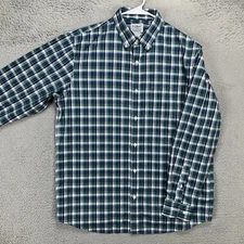 L.L. Bean Mens Button Down Shirt Medium Green Blue Plaid Traditional Long Sleeve
