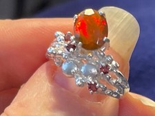 Natural Orange Red Fire    Opal Ring Silver 925 Sterling Size 7