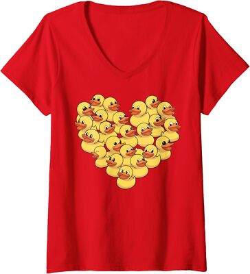 Rubber Duck Heart Cute Funny Duck Design Duck Ladies' V-Neck Tshirt
