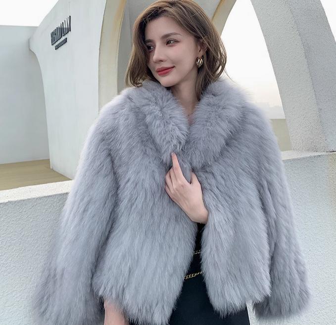 Real Fox Fur Double-sided Woven Hooded Fur Jacket Women's