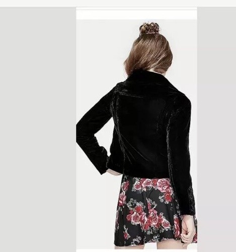 New Justice Girls Velvet Moto Jacket Black Size 8 Metallic Asymmetrical - Picture 3 of 5