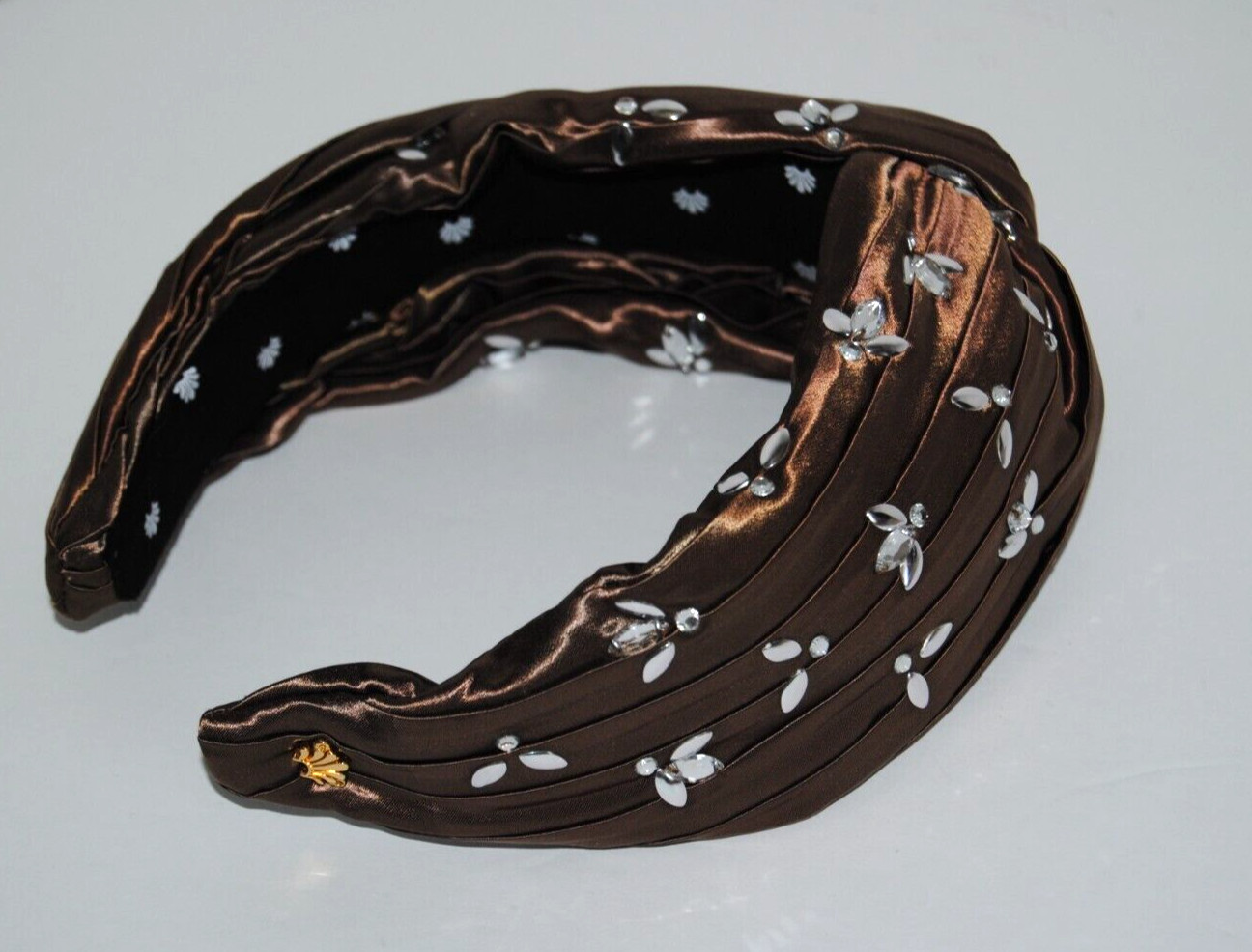 NWOT LELE SADOUGHI Greta Crystal Honeybee Ruched Root Beer Headband Women's $195