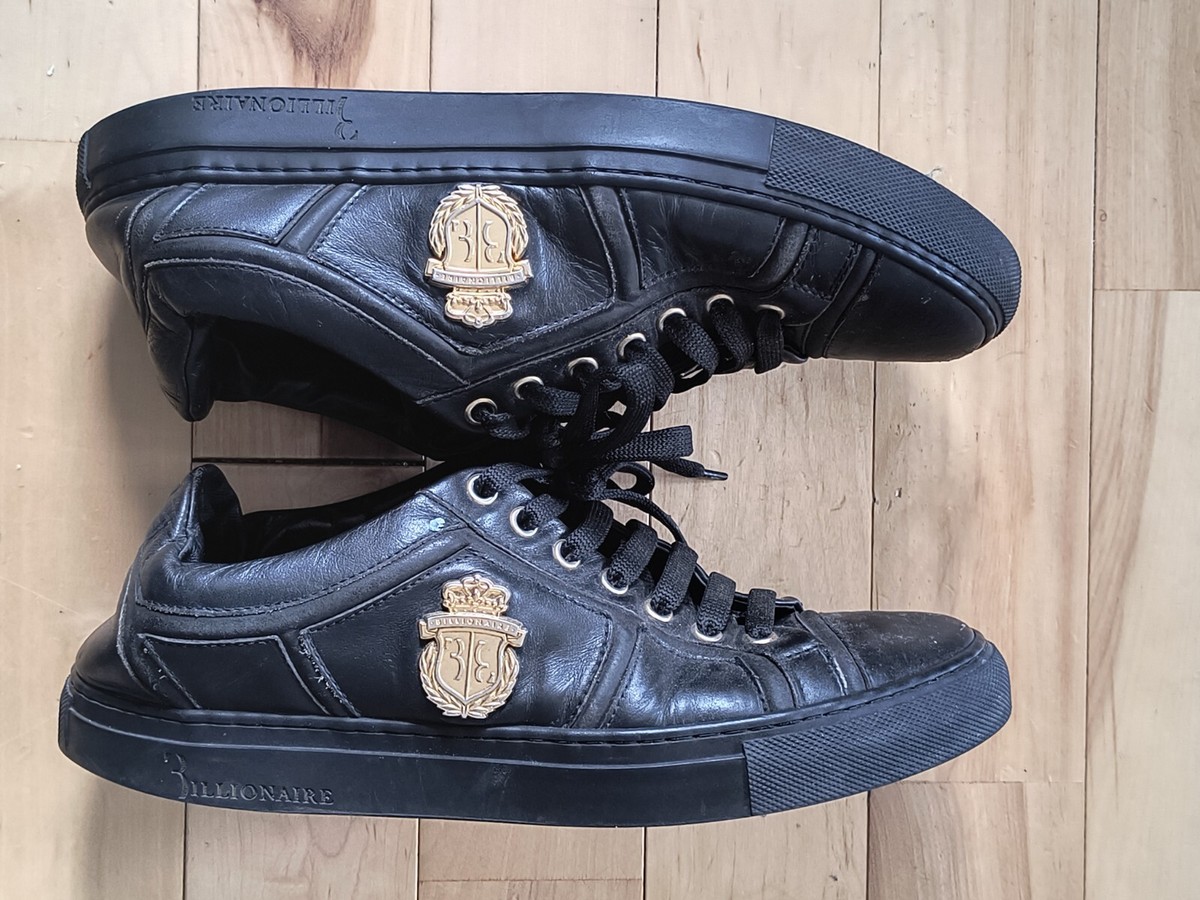 Billionaire Mens Black Trainers Sneakers Shoes Size 40 Logo Low Top Lace Up