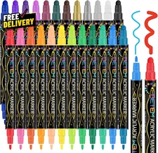 24Colors Dual Tip Acrylic Paint Pens Markers Premium Acrylic Paint Pens for Wood