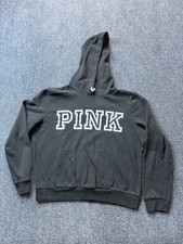 Victoria's Secret PINK Hoodie Women's L Black Oversized Logo Pullover Sweatshirt