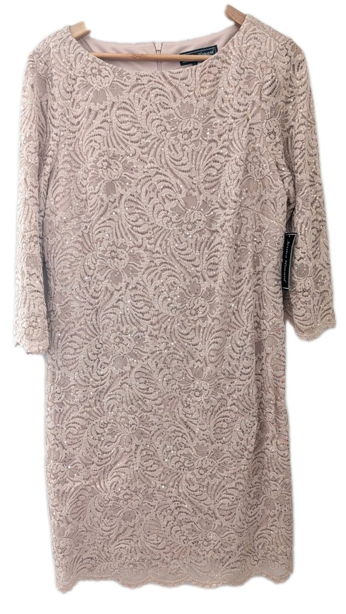 jessica howard lace dress Jessica Howard Women's Petite Sequined-Lace Dress Beige Size 12