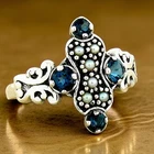 GENUINE LONDON BLUE TOPAZ & PEARL VICTORIAN STYLE 925 STERLING SILVER RING  #042