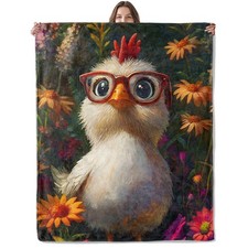 Cute Chicken Blanket, Lightweight Comfy Cartoon Chick with Glasses Blankets f...