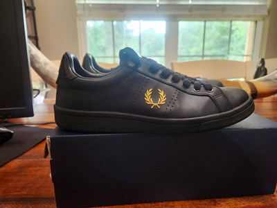 Fred Perry B721 Leather Black Lace-Up Sneakers Logo Men's US 10 EU 43 UK 9