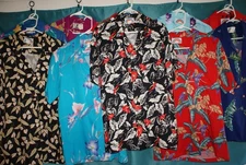 Vintage Paradise Found black/red anthuriums original aloha rayon shirt. Large