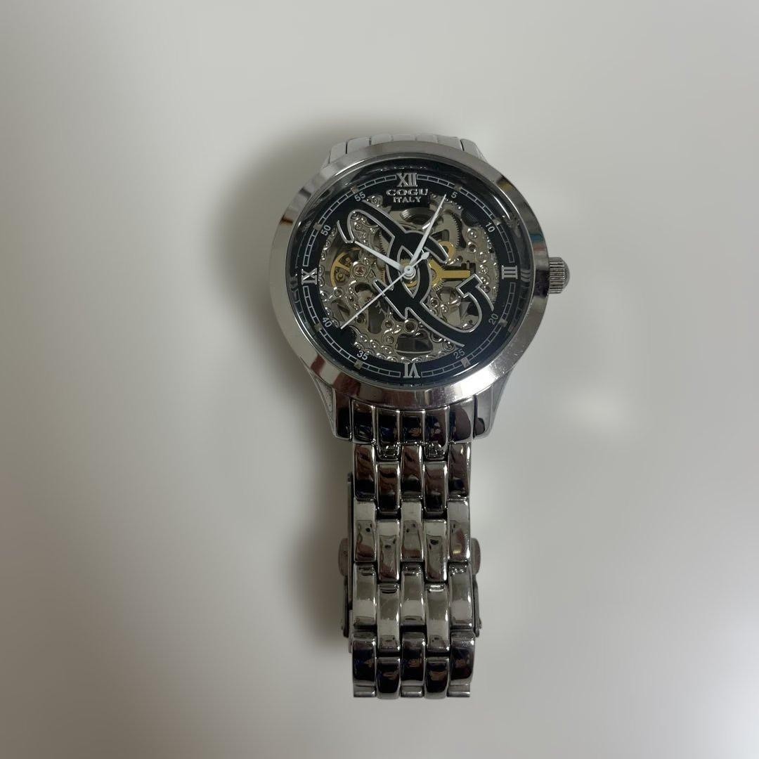 COGU Automatic Skeleton Silver Watch Black Dial See-Through Back