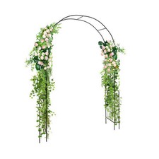 7.9 Feet Metal Garden Arch Backdrop Stand with Fence for Climbing Plants-Black -