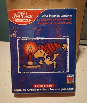 J & P Coats Latch Hook Kit Peanuts Woodstock's Lantern 13x13  Rare Pattern