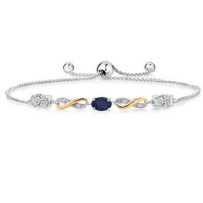 1.39 Ct Lab Grown Diamond Blue Sapphire 925 Silver and 10K Yellow Gold Bracelet
