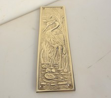 Brass Finger Plate Push Door Handle Nouveau Heron Bird Arts Crafts Antique STYLE