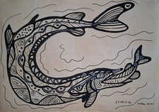 Carl Ray Signed Indigenous Abstract Oil Painting on Canvas - Canadian Art