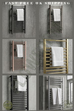 Dual Fuel Heated Towel Rail Bathroom Radiator Round Tube + Valves | All Colours