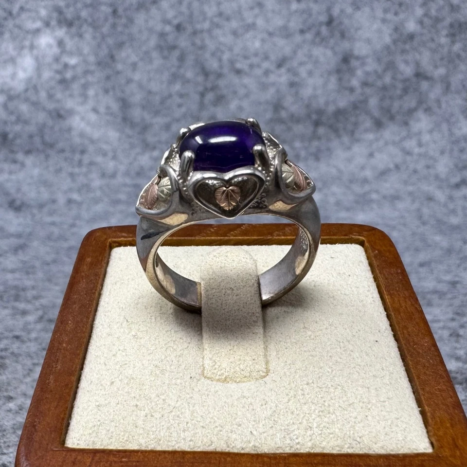 Anillo de plata esterlina Black Hills oro 12k amatista talla 9 joyería patrimonial de colección Foto 3 de 4
