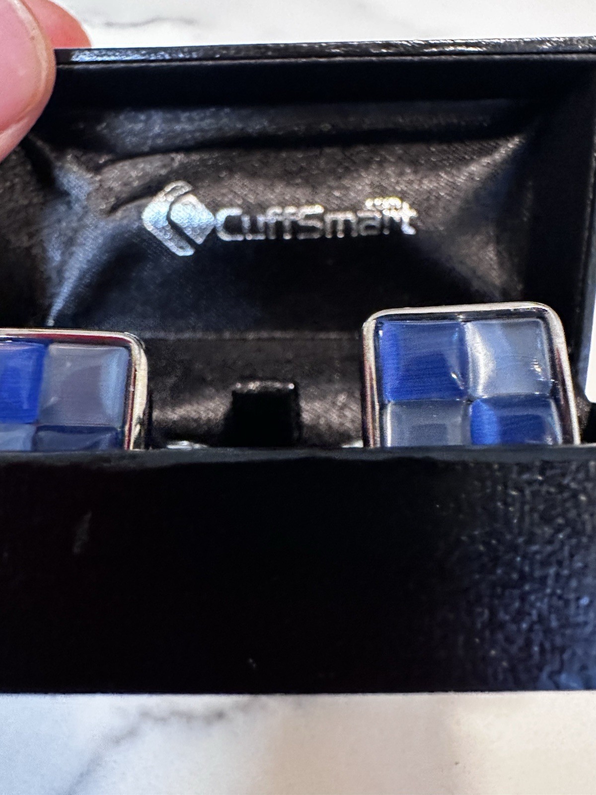 Elegant Blue & Silver Patchwork Cufflinks for Men - image 12