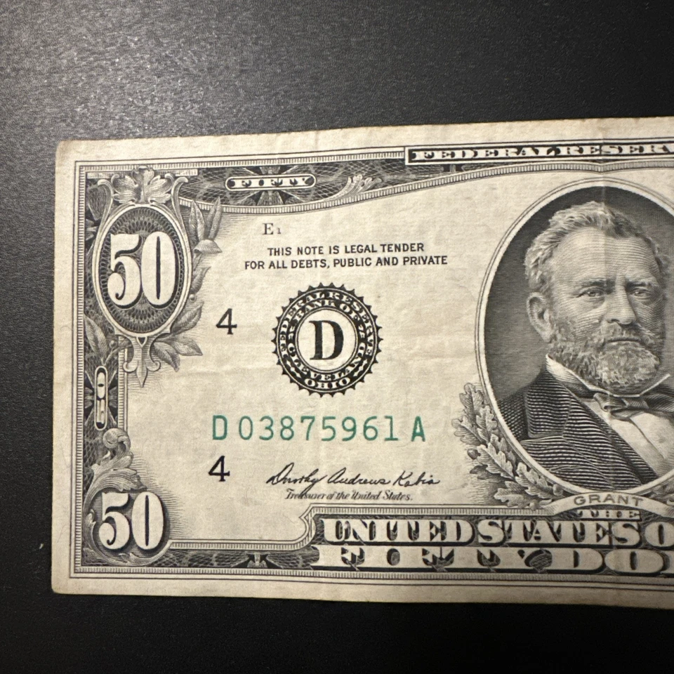 1969a 50 Dollars Vintage Note D03875961a. Excellent Condition - Image 3 of 4