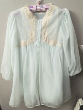 VTG 60s Gossard Artemis 2pc Sheer Double Chiffon Lace Baby Doll Nighty Robe S