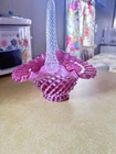 FENTON CRANBERRY OPALESCENT HOBNAIL SPIRAL OPTIC RIBBED Basket