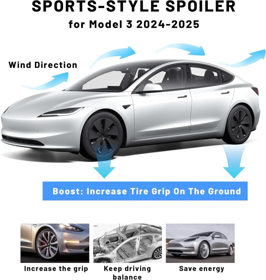 Custom Matte Carbon Fiber Rear Spoiler for Tesla Model 3 (2016-2023) - Easy I... - Imagem 4 de 4