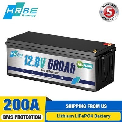 12V 600AH LiFePO4 Lithium Battery 200A BMS 15000+cycles RV Solar Marine 7680Wh