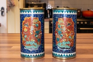 NAMIKAWA EARLY TYPE JAPANESE CLOISONNE PAIR VASE ORIENTAL ANTIQUE CLOISONNÉ
