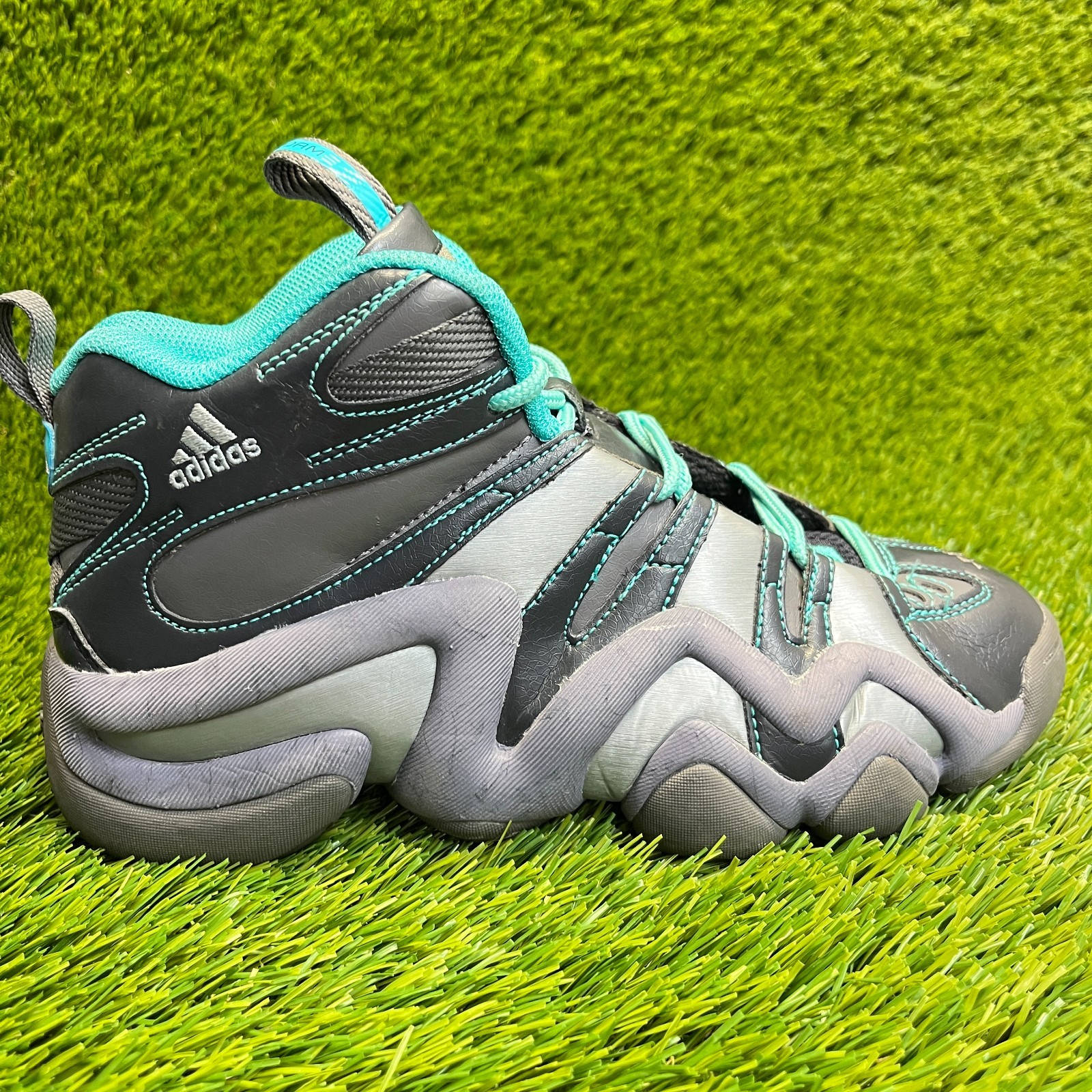 Adidas Crazy 8 Boys Size 5.5Y Black Gray Green Athletic Leather Shoes Sneakers Adidas Crazy 8 Boys Size 5.5Y Black Gray Green Athletic Leather Shoes Sneakers