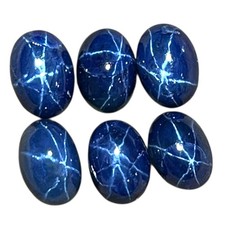 6 Pcs Natural Star Blue Sapphire 6x4mm Oval Cabochon Royal Loose Gemstones Lot