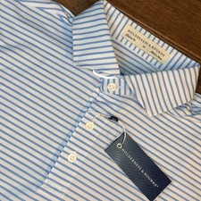 Holderness Bourne The Walker Golf Polo Men s M Performance Shirt Blue Striped