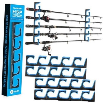 H5P Fishing Rod/Pole Holders for Garage, Wall or 2 Pack hold up 10 rods