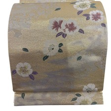 Japanese Kimono Fukuro obi Excellent item Flowers running water foil gold 6