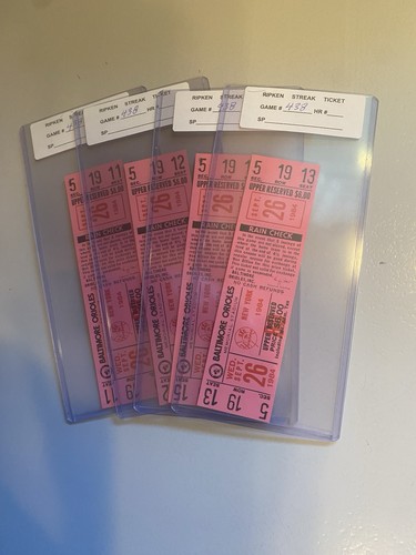 4 Orioles Ripken 1984 postfrische unbenutzte Tickets " Karrierespiel " # 500 HR # 80, HR # 81 - Bild 2 von 4