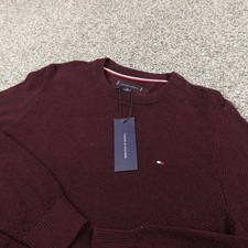 NEW Tommy Hilfiger Sweater Mens S Red Purple Waffle Knit Crewneck Flag Pullover