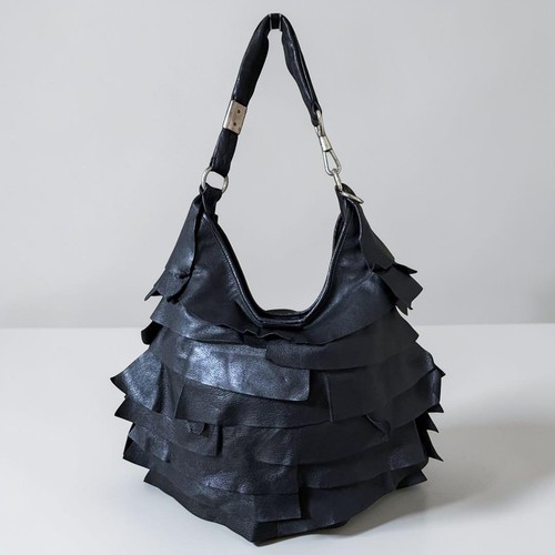 Yves Saint Laurent St. Tropez 121634 002214 Tiered Frill Bag Leather Black