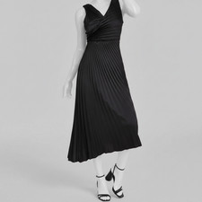 Sam Edelman Women's Black Satin Pleated Surplice Sleeveless Dress Size 2