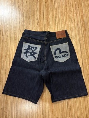 Palace x Evisu Raw Indigo Long Denim Shorts - Size 30 - BNWT | eBay