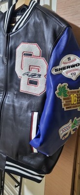 Avirex Men's Varsity Jacket Leather Embroidered Patch Zip Black