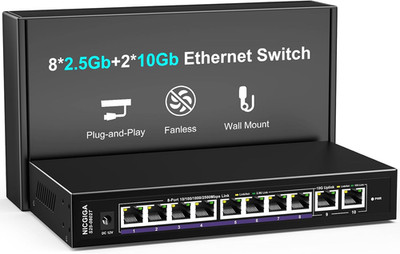 10Gbe Ethernet Switch Unmanaged with 2 X 10Gb RJ45 Ports + 8 X 2.5Gb Base-T Port
