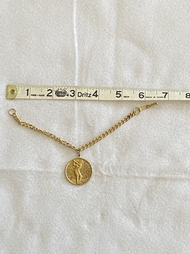 Golfer Female Gold Plated Disc Charm Bracelet Vintage Free Shipping - Picture 6 of 6