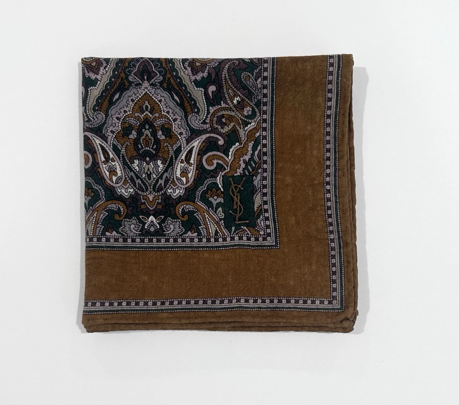 MEN’S Handkerchief YSL Brown Paisley Woven Fabric Cotton Pocket Suit SQUARE 20” thumbnail 2